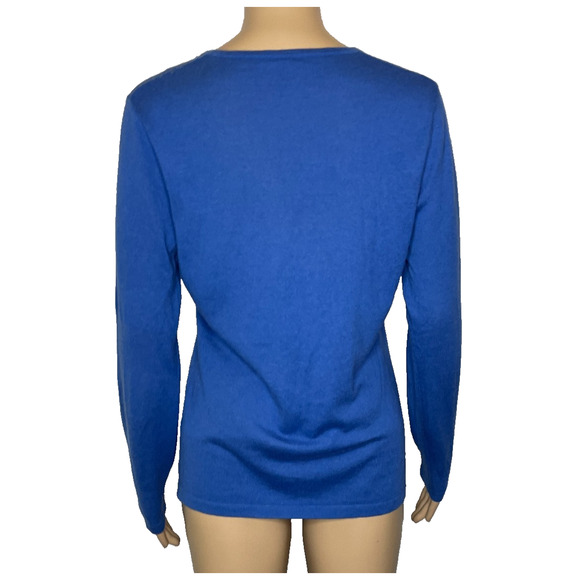 Women's Large Neiman Marcus Cashmere Blend Blue Crewneck Knit Sweater - Picture 3 of 5